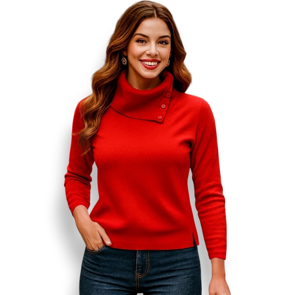 Red Cashmere Funnel Neck Sweater